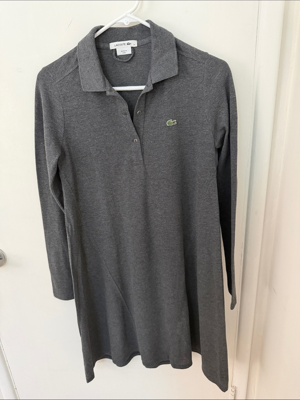Lacoste Charcoal Gray Long-Sleeve Polo Dress